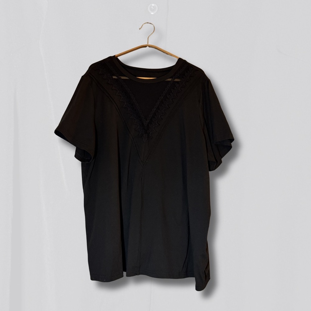 SHEIN Curve 3XL Black Mesh V-Neck Crochet Trim Top Short Sleeve Plus Size - Picture 2 of 6
